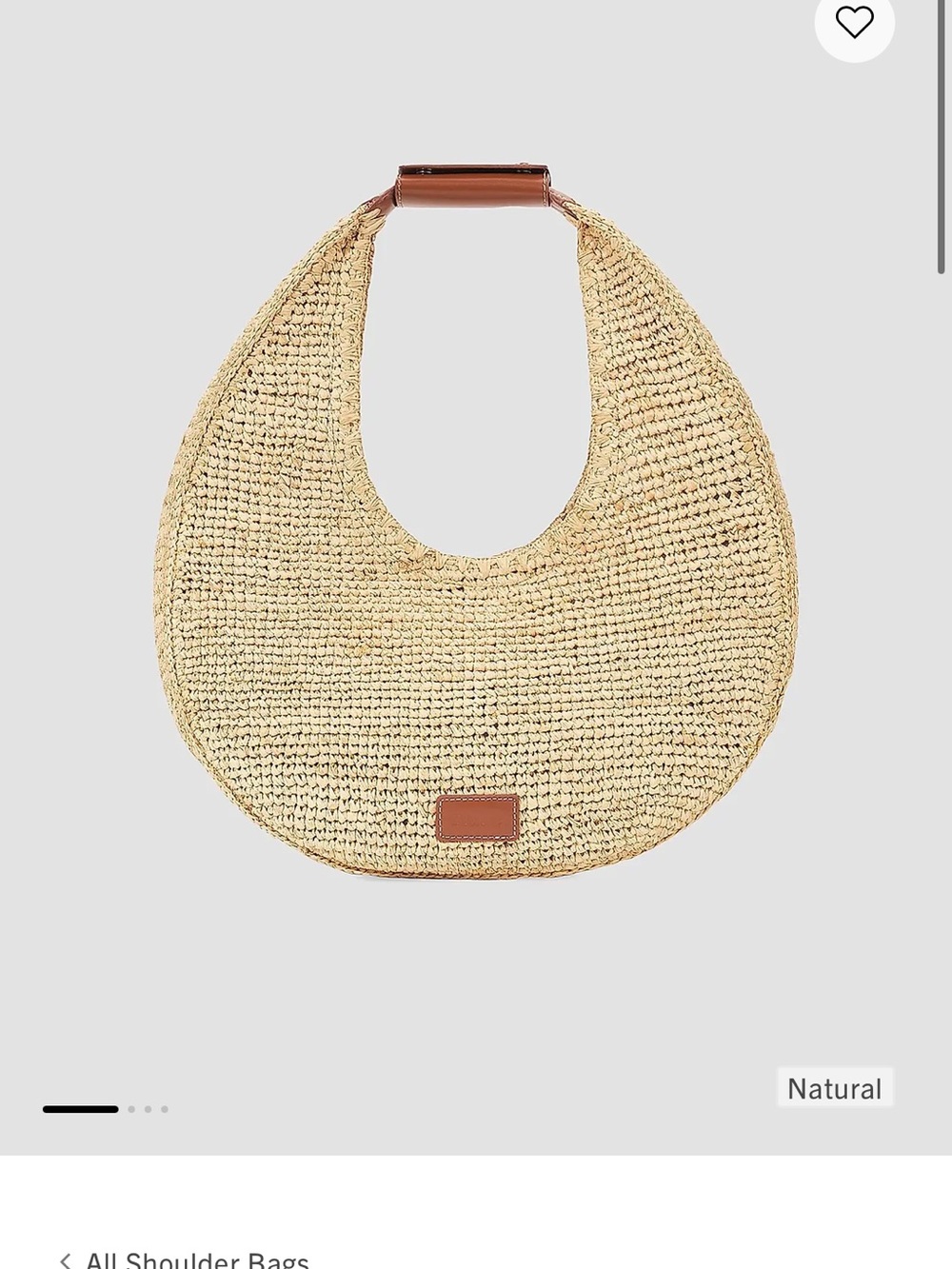 STAUD Natural Straw Crescent Shoulder Bag with Brown Trim
